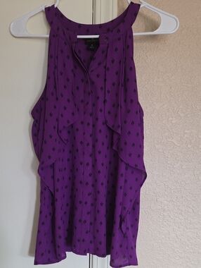 Worthington Purple Ruffle-Front Sleeveless Camisole with Black Motif